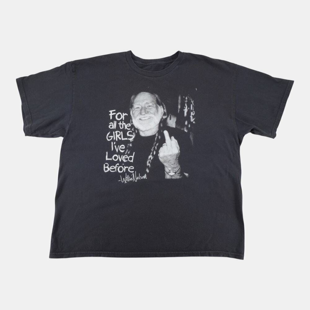 Willie Nelson Graphic Tee Black Stop the F***ing Lies Shirt No Tag EUC L/XL